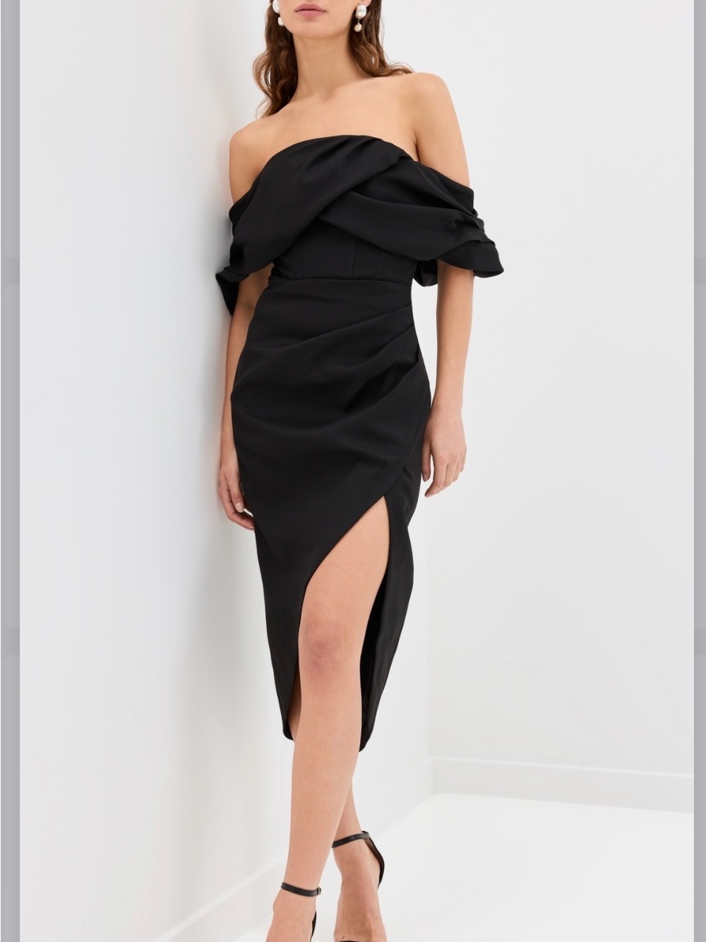 Elliat Off-Shoulder Black Cocktail Dress with Side Slit